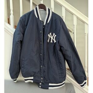 New York Yankees Reversible Varsity Bomber Jacket Mens Large Navy Grey MLB Logo